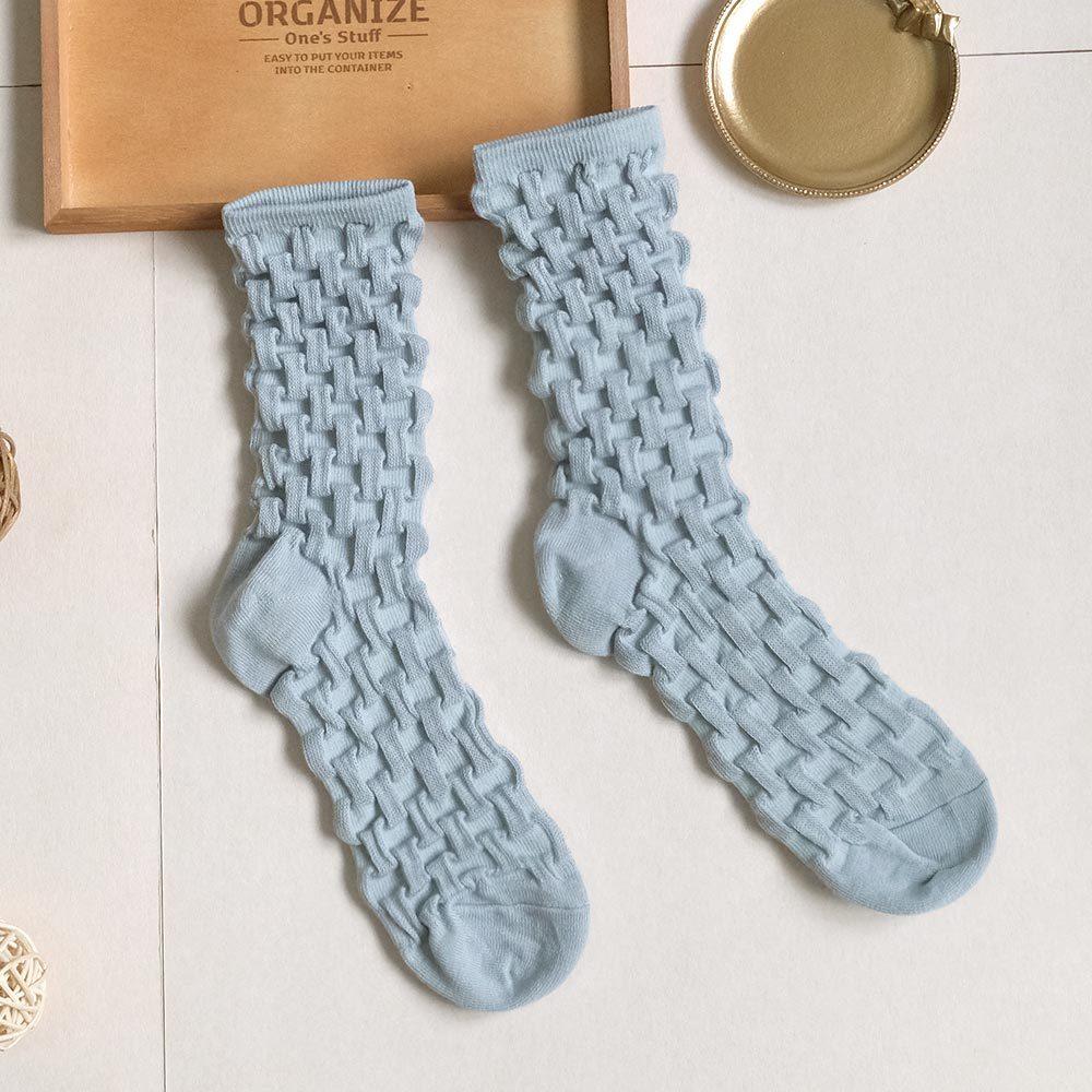 AHUA阿華有事嗎 滿版純色立浮雕格子中筒襪 K2199 正韓襪子 百搭純棉襪 韓妞必備 少女襪-細節圖9