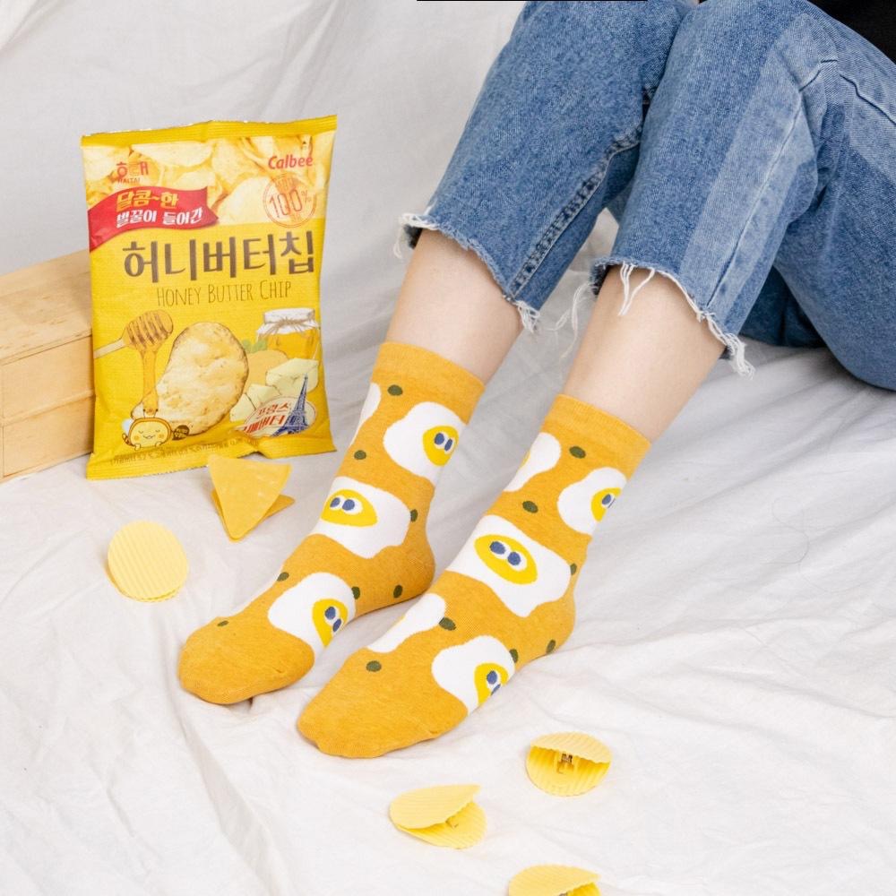 AHUA 韓國襪子 滿版點點眼睛食物中筒襪 K1953 韓國襪子 韓妞必備 正韓襪子 純棉襪 女襪 阿華有事嗎-細節圖3