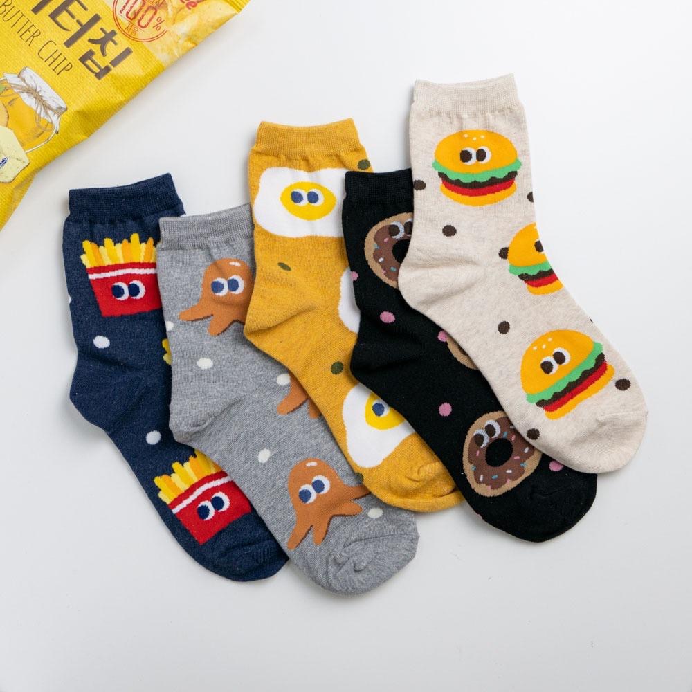 AHUA 韓國襪子 滿版點點眼睛食物中筒襪 K1953 韓國襪子 韓妞必備 正韓襪子 純棉襪 女襪 阿華有事嗎-細節圖6