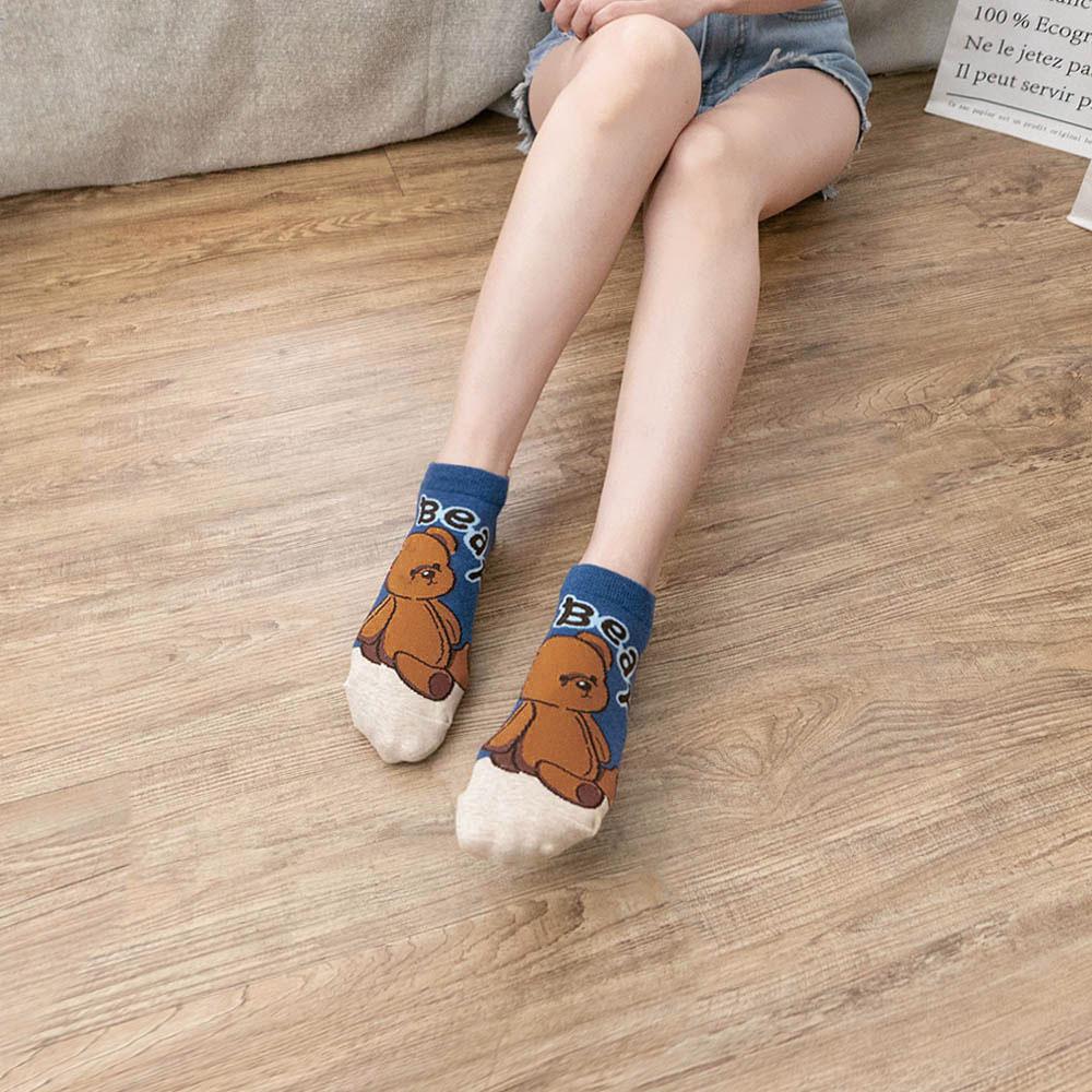 AHUA阿華有事嗎 韓國襪子 泰迪熊拼色短襪 K1719 襪子推薦 流行襪首選 長襪 可愛 日系 短襪 小熊 動物 軟萌-細節圖3
