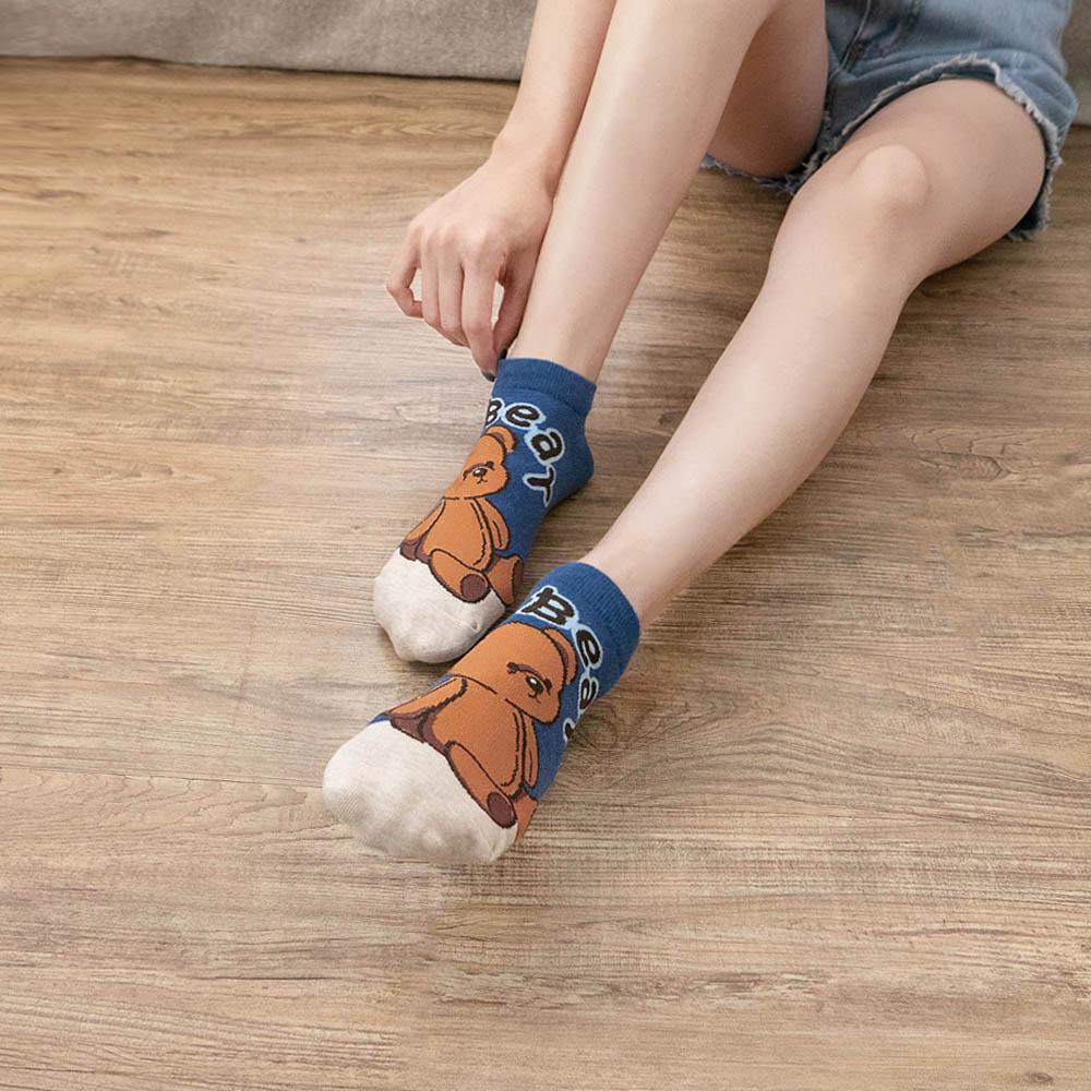 AHUA阿華有事嗎 韓國襪子 泰迪熊拼色短襪 K1719 襪子推薦 流行襪首選 長襪 可愛 日系 短襪 小熊 動物 軟萌-細節圖4