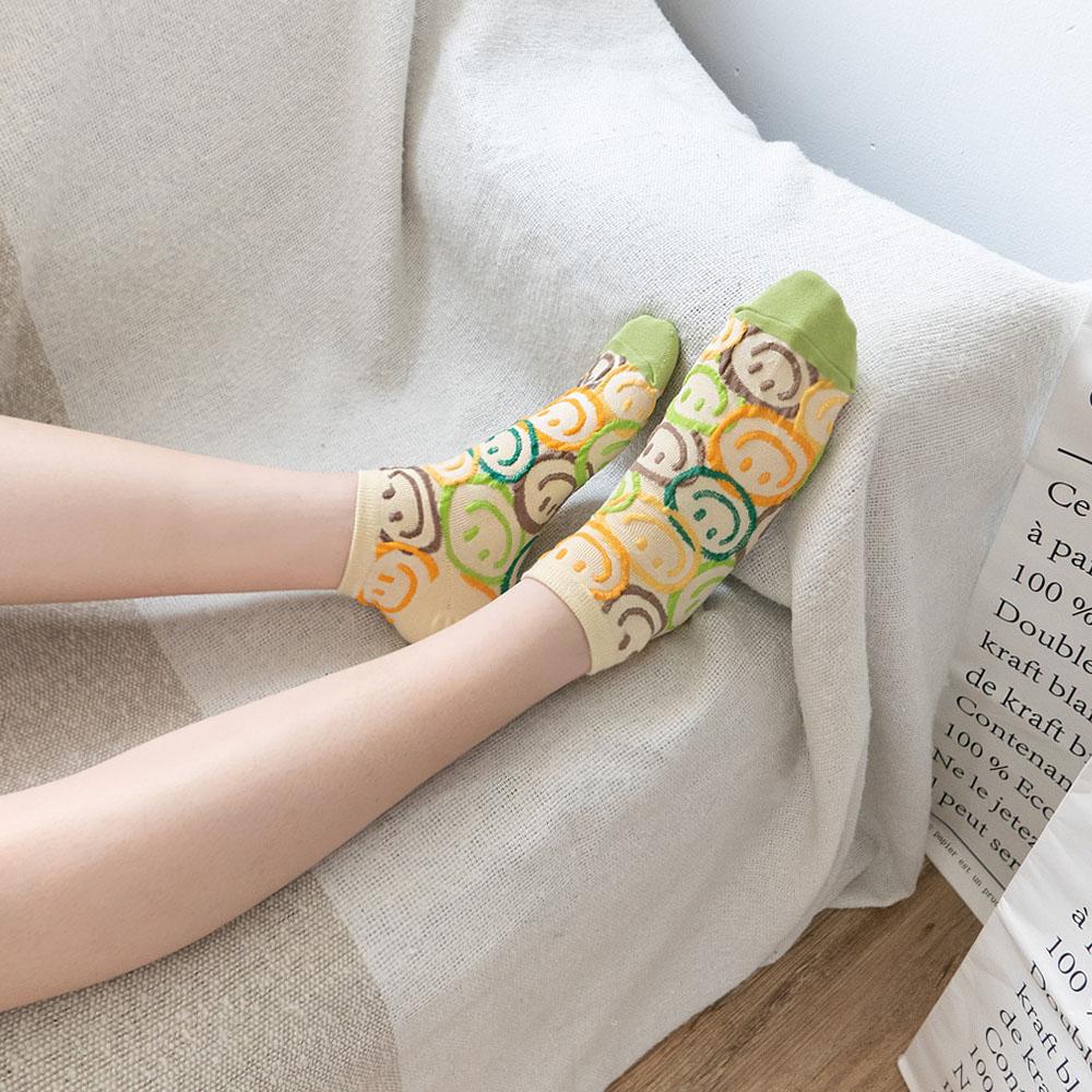 AHUA阿華有事嗎 韓國襪子 滿版彩色縷空笑臉短襪  K1712 襪子推薦 流行襪首選 長襪 可愛 日系 短襪-細節圖3