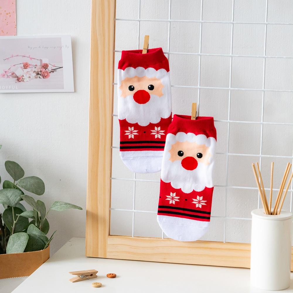 AHUA阿華有事嗎 韓國襪子 全版大臉聖誕人物雪花雙線條短襪 K1919 正韓熱賣款 韓妞必備長襪 百搭純棉襪-細節圖7