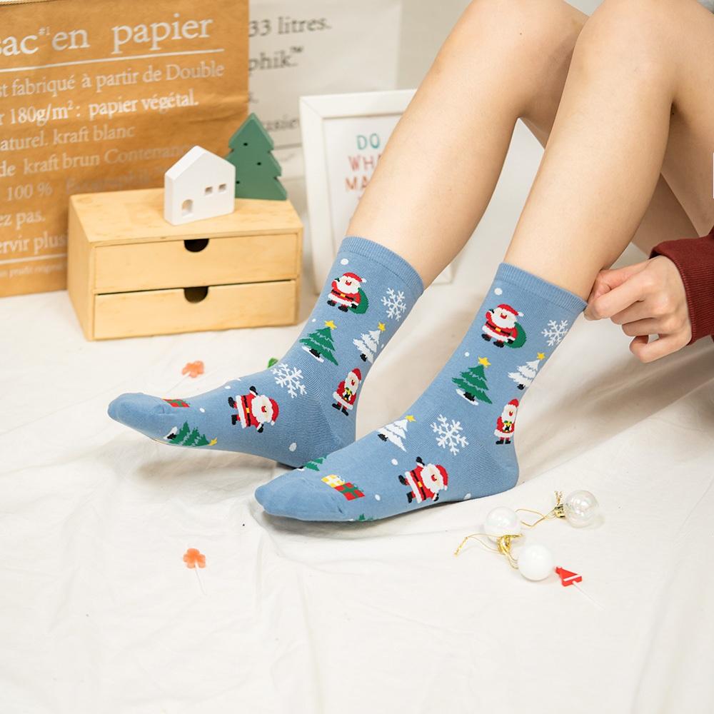 AHUA阿華有事嗎 韓國襪子 聖誕三個雪人中筒襪 K1920 正韓熱賣款 韓妞必備長襪 百搭純棉襪-細節圖3