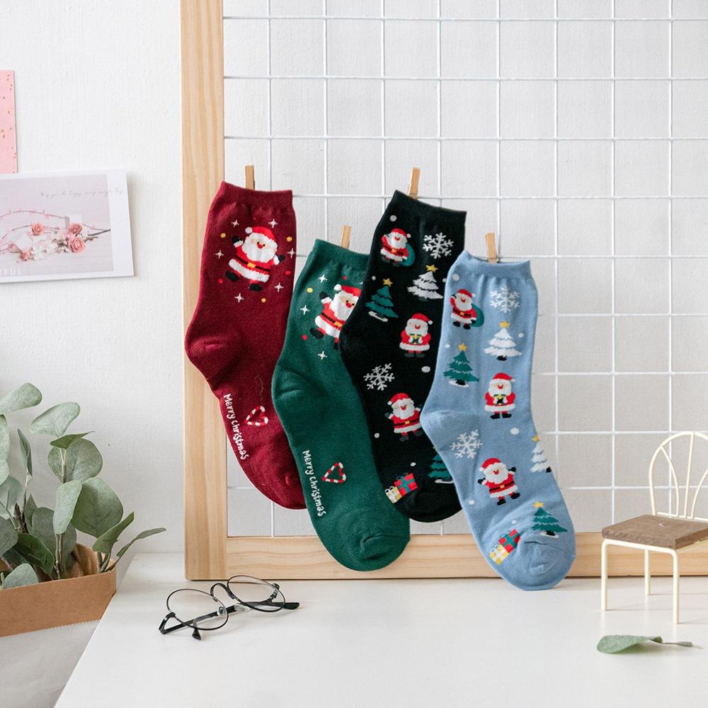 AHUA阿華有事嗎 韓國襪子 聖誕三個雪人中筒襪 K1920 正韓熱賣款 韓妞必備長襪 百搭純棉襪-細節圖4