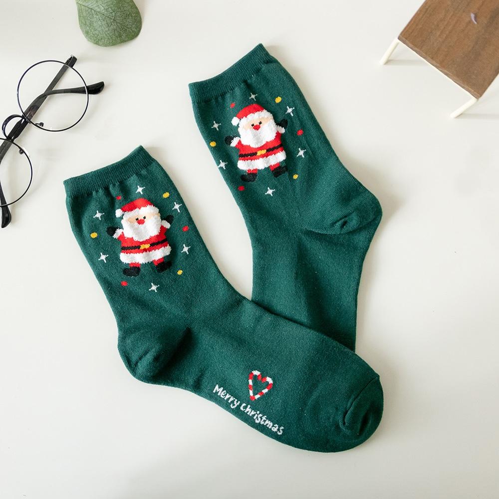 AHUA阿華有事嗎 韓國襪子 聖誕三個雪人中筒襪 K1920 正韓熱賣款 韓妞必備長襪 百搭純棉襪-細節圖7