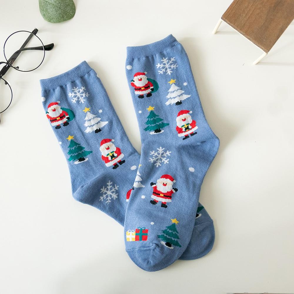 AHUA阿華有事嗎 韓國襪子 聖誕三個雪人中筒襪 K1920 正韓熱賣款 韓妞必備長襪 百搭純棉襪-細節圖8