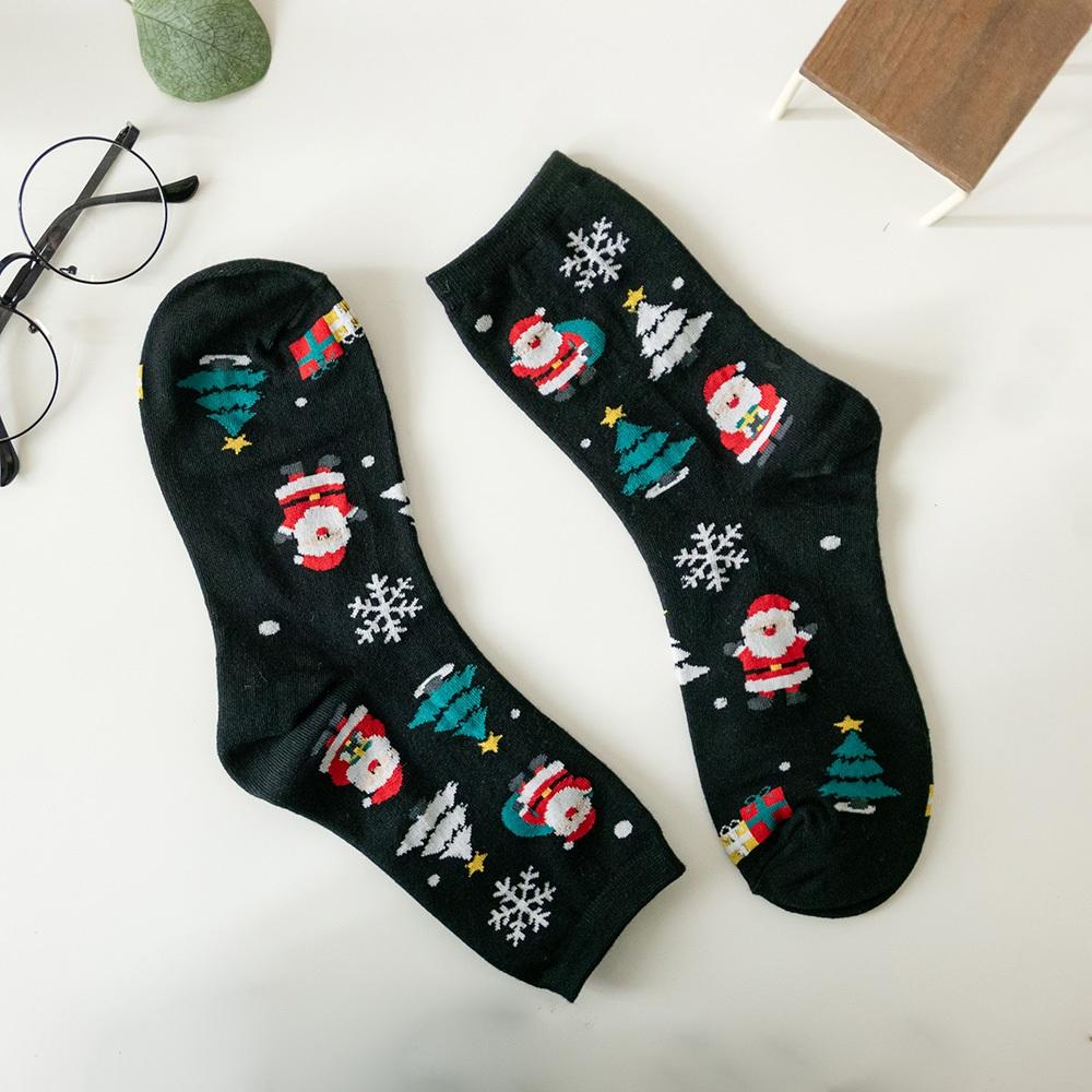 AHUA阿華有事嗎 韓國襪子 聖誕三個雪人中筒襪 K1920 正韓熱賣款 韓妞必備長襪 百搭純棉襪-細節圖9