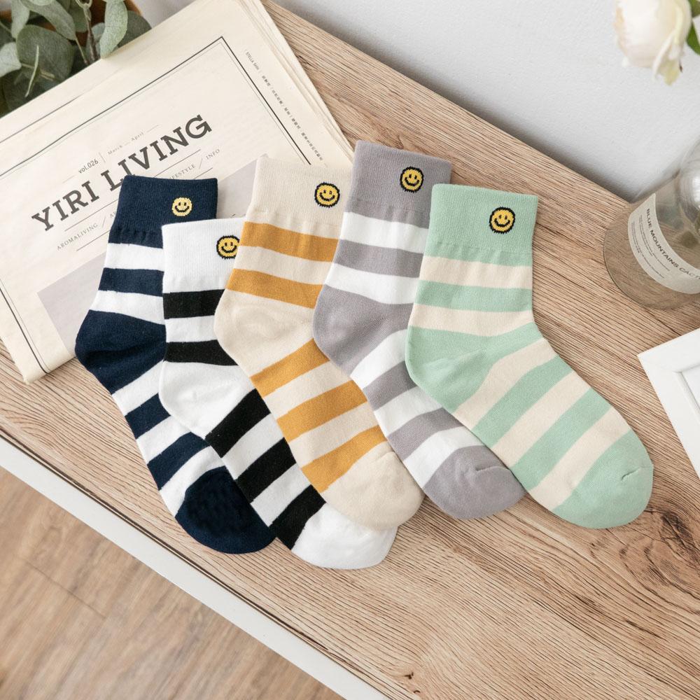 AHUA阿華有事嗎 韓國襪子 笑臉條紋中筒襪 K1735  襪子推薦 流行襪首選 長襪 可愛 日系 短襪 隱形襪-細節圖6