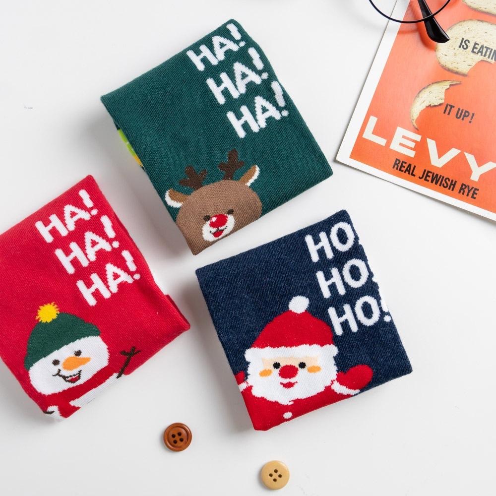 AHUA阿華有事嗎 韓國襪子HO!HA!襪口拼色聖誕人物打招呼中筒襪 K1922 韓妞必備 百搭純棉襪 聖誕襪 交換禮物-細節圖3