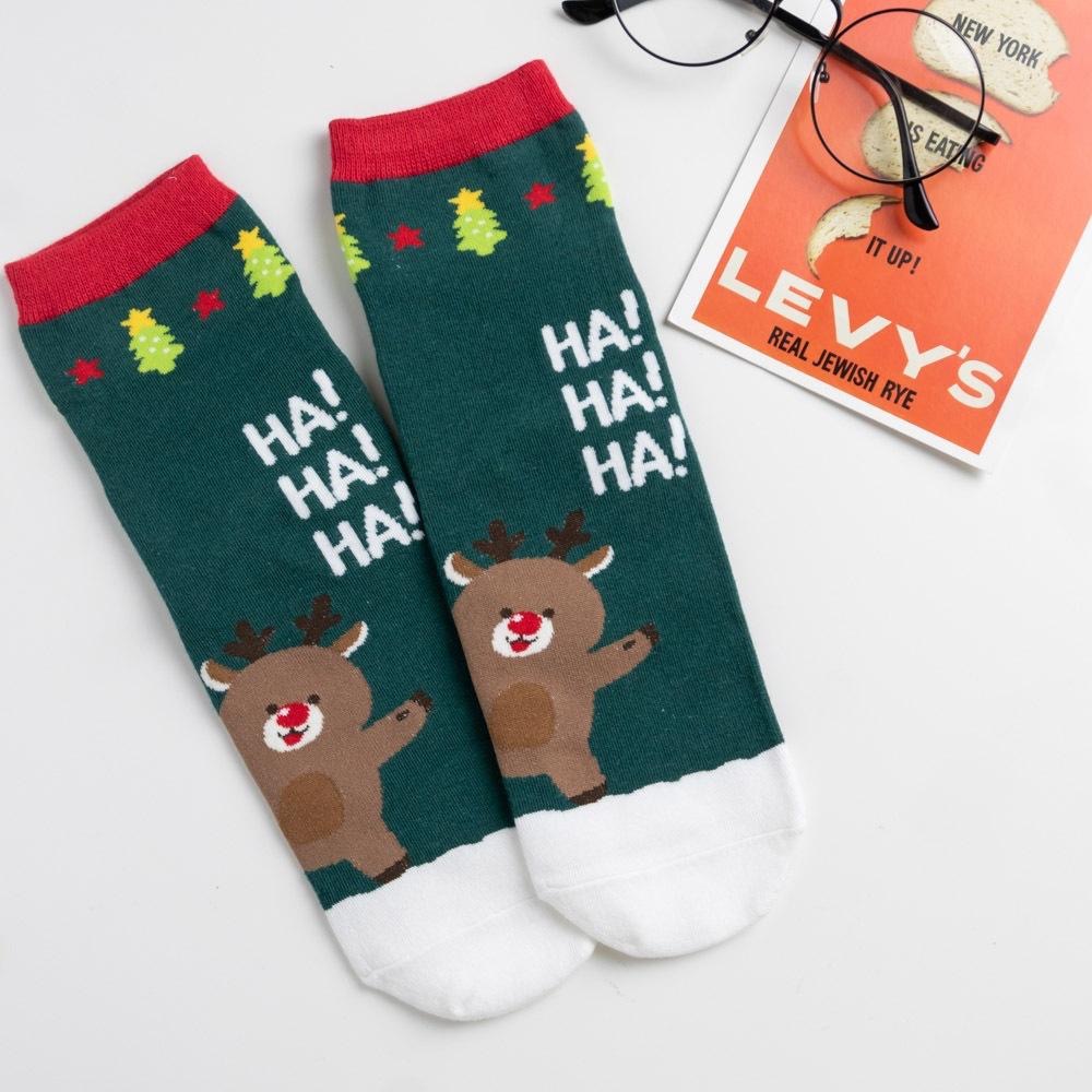 AHUA阿華有事嗎 韓國襪子HO!HA!襪口拼色聖誕人物打招呼中筒襪 K1922 韓妞必備 百搭純棉襪 聖誕襪 交換禮物-細節圖9