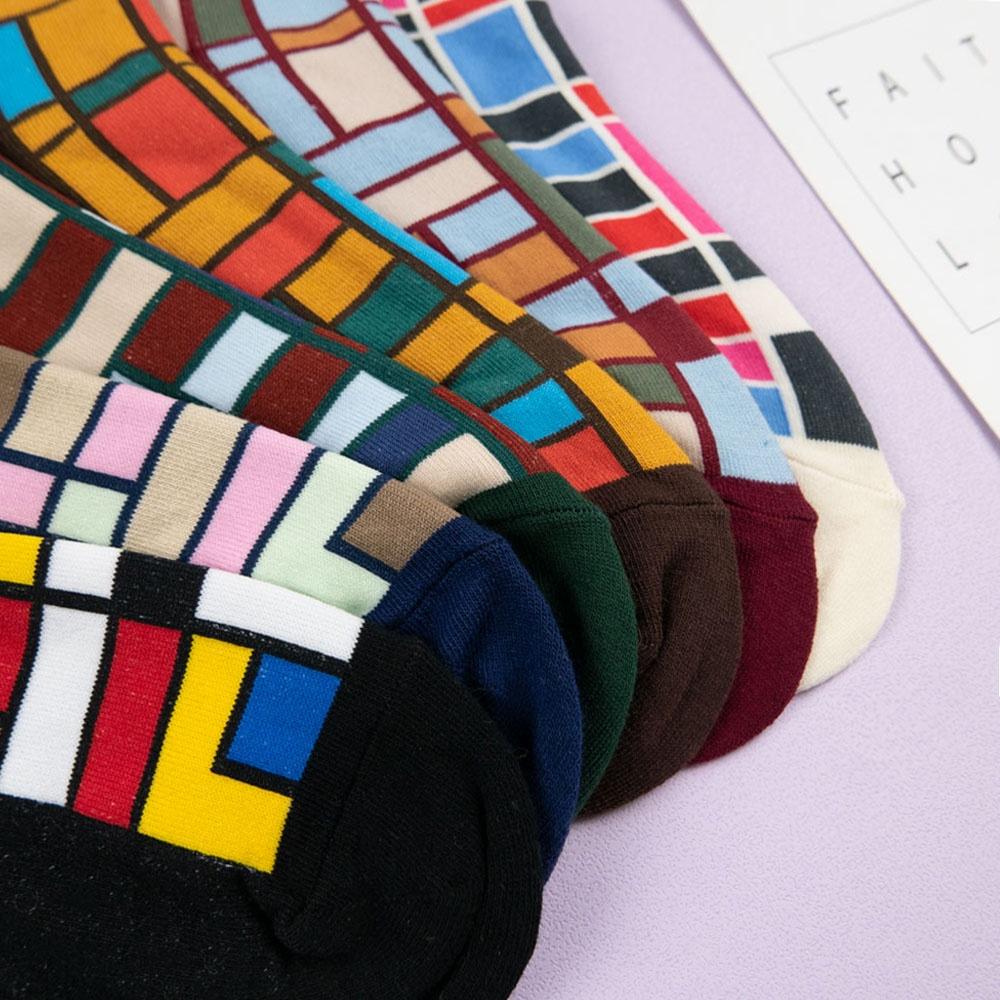 AHUA阿華有事嗎 韓國襪子 蒙德里安彩色幾何中筒襪 【K1481】少女襪 韓妞必備中筒襪 百搭純棉襪-細節圖5