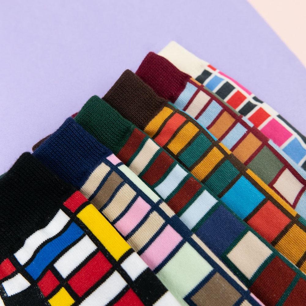 AHUA阿華有事嗎 韓國襪子 蒙德里安彩色幾何中筒襪 【K1481】少女襪 韓妞必備中筒襪 百搭純棉襪-細節圖6