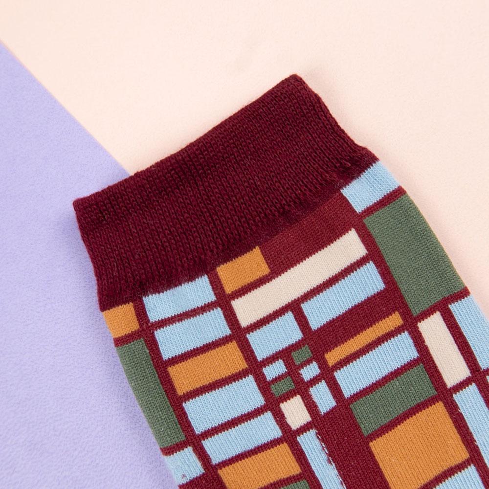 AHUA阿華有事嗎 韓國襪子 蒙德里安彩色幾何中筒襪 【K1481】少女襪 韓妞必備中筒襪 百搭純棉襪-細節圖7