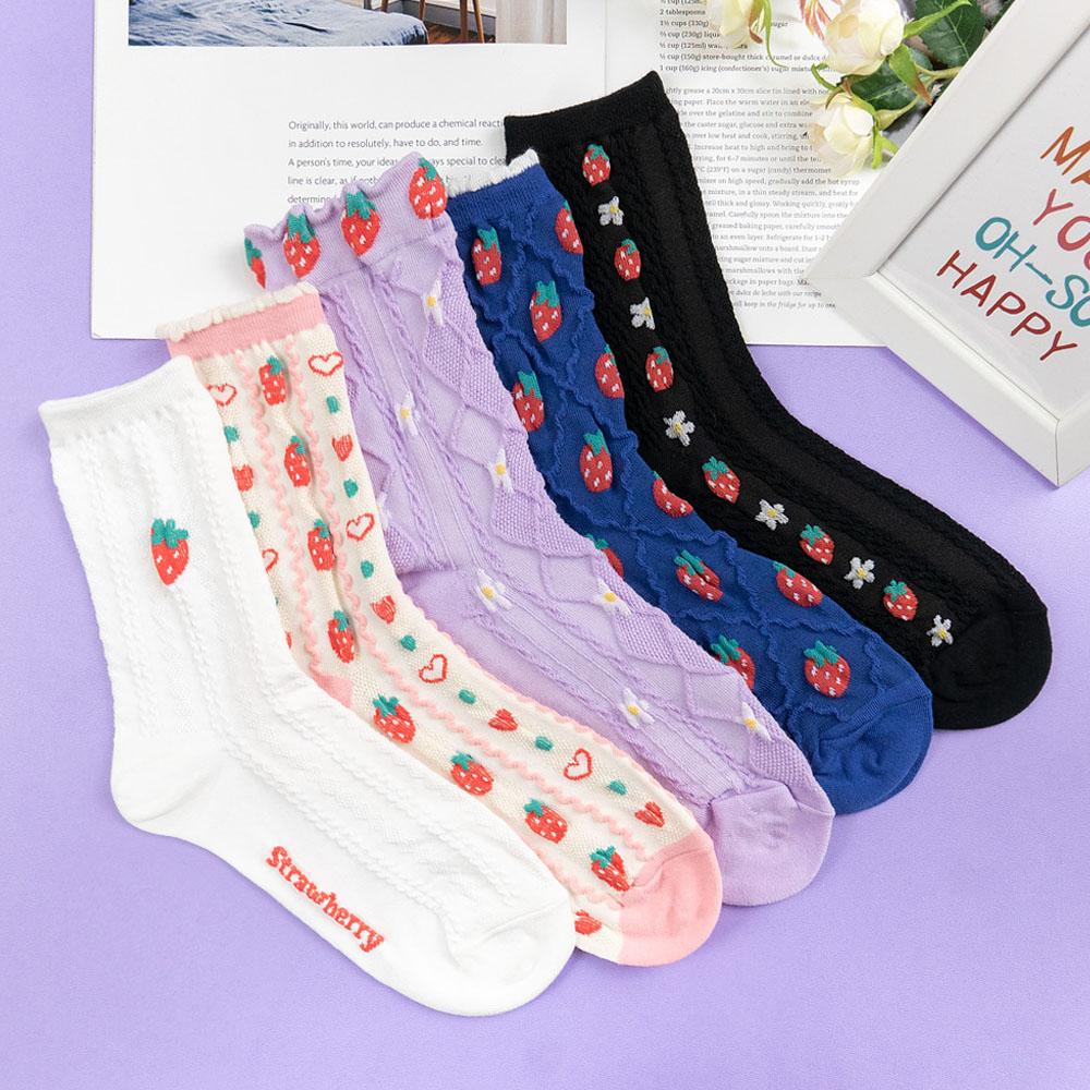 AHUA阿華有事嗎 韓國襪子 立體草莓中筒襪 K1662 襪子推薦 流行襪首選 長襪 可愛 日系襪子-細節圖4