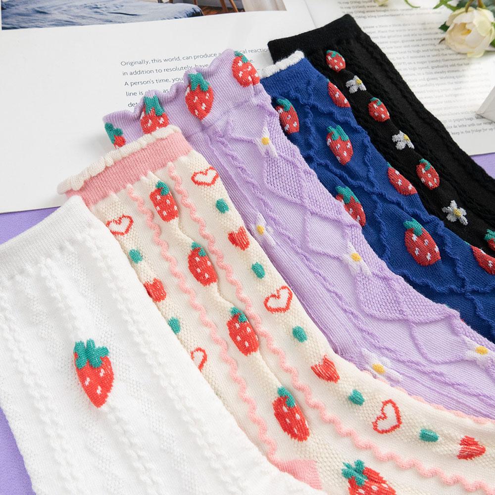 AHUA阿華有事嗎 韓國襪子 立體草莓中筒襪 K1662 襪子推薦 流行襪首選 長襪 可愛 日系襪子-細節圖5