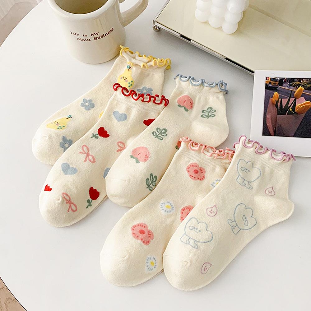 AHUA阿華有事嗎  日系襪子 QQ捲邊滿版插圖短襪【S0450】可愛 休閒 少女襪 韓妞必備短襪 百搭純棉襪-細節圖3