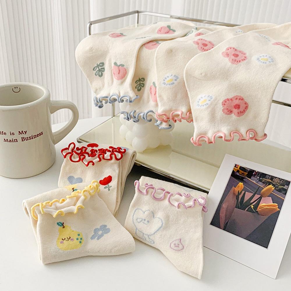 AHUA阿華有事嗎  日系襪子 QQ捲邊滿版插圖短襪【S0450】可愛 休閒 少女襪 韓妞必備短襪 百搭純棉襪-細節圖4