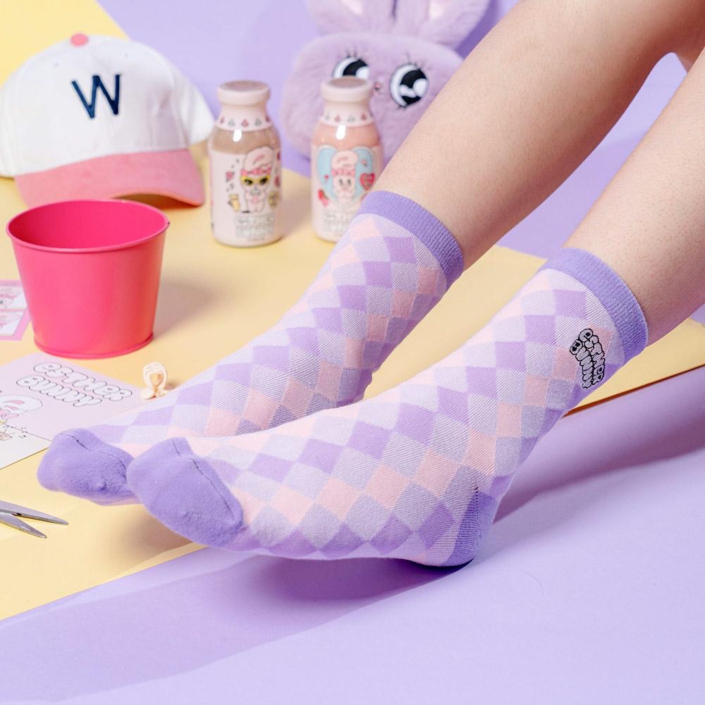 AHUA 艾絲樂小兔聯名襪 幾何電繡AB中筒襪 MIT襪子 女生襪子 女襪 襪子推薦 純棉襪子 R0017 阿華有事嗎-細節圖5