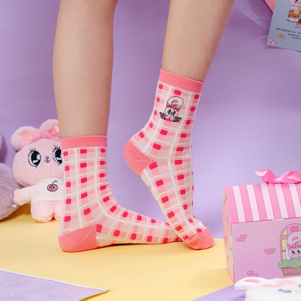 AHUA 艾絲樂小兔聯名襪 幾何電繡AB中筒襪 MIT襪子 女生襪子 女襪 襪子推薦 純棉襪子 R0017 阿華有事嗎-細節圖7