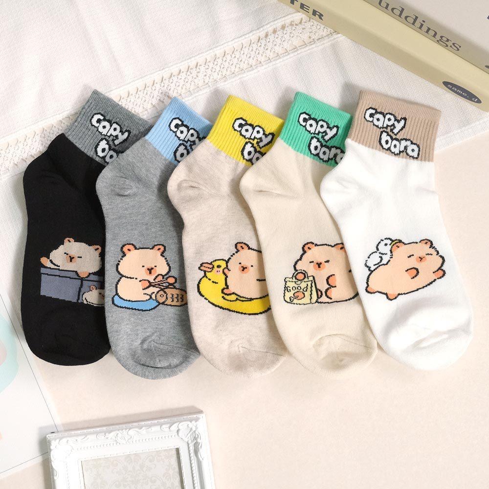 AHUA 阿華有事嗎 襪口拼色水豚生活日常短襪 K2303 正韓襪子 百搭純棉襪 韓妞必備 少女襪-細節圖3