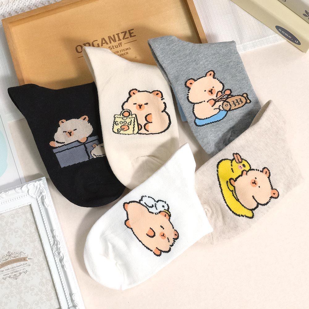 AHUA 阿華有事嗎 襪口拼色水豚生活日常短襪 K2303 正韓襪子 百搭純棉襪 韓妞必備 少女襪-細節圖4