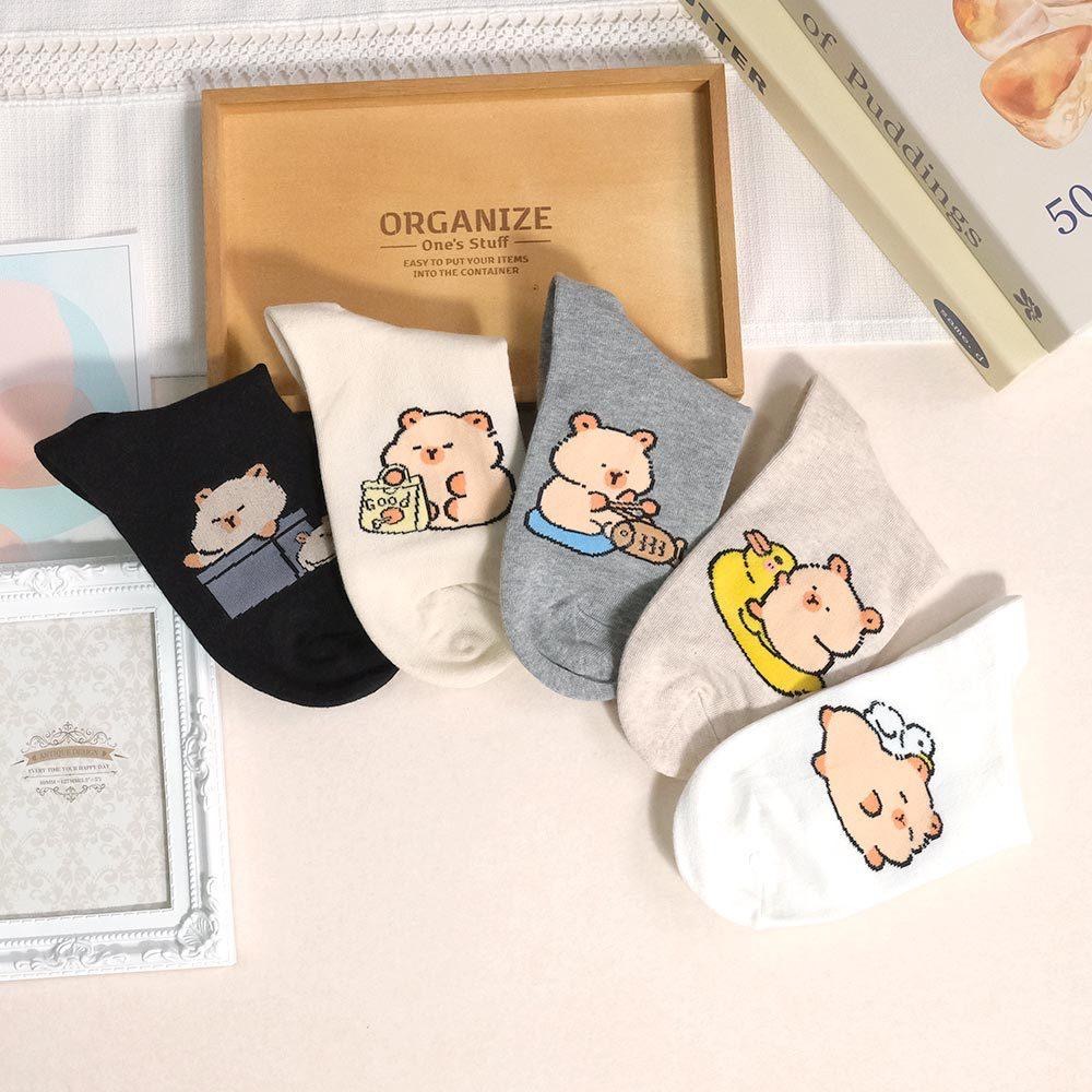 AHUA 阿華有事嗎 襪口拼色水豚生活日常短襪 K2303 正韓襪子 百搭純棉襪 韓妞必備 少女襪-細節圖5