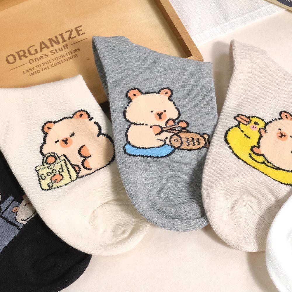 AHUA 阿華有事嗎 襪口拼色水豚生活日常短襪 K2303 正韓襪子 百搭純棉襪 韓妞必備 少女襪-細節圖6