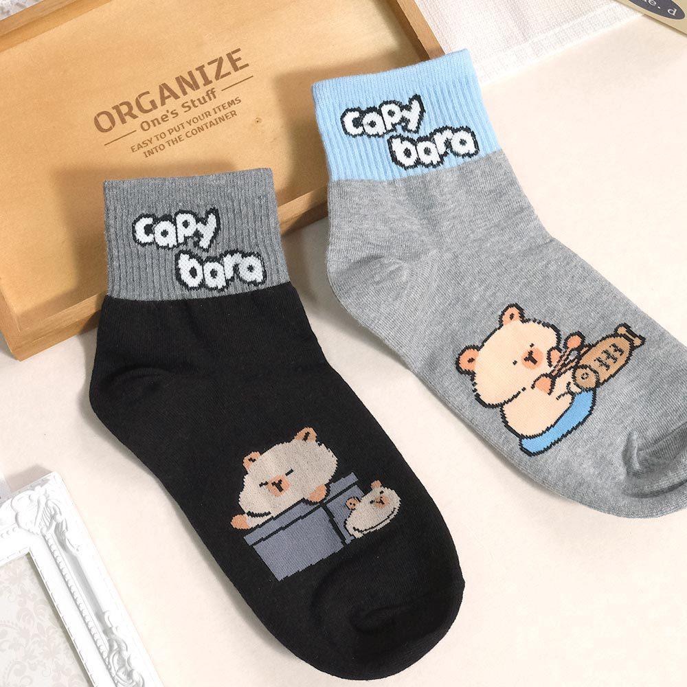 AHUA 阿華有事嗎 襪口拼色水豚生活日常短襪 K2303 正韓襪子 百搭純棉襪 韓妞必備 少女襪-細節圖7