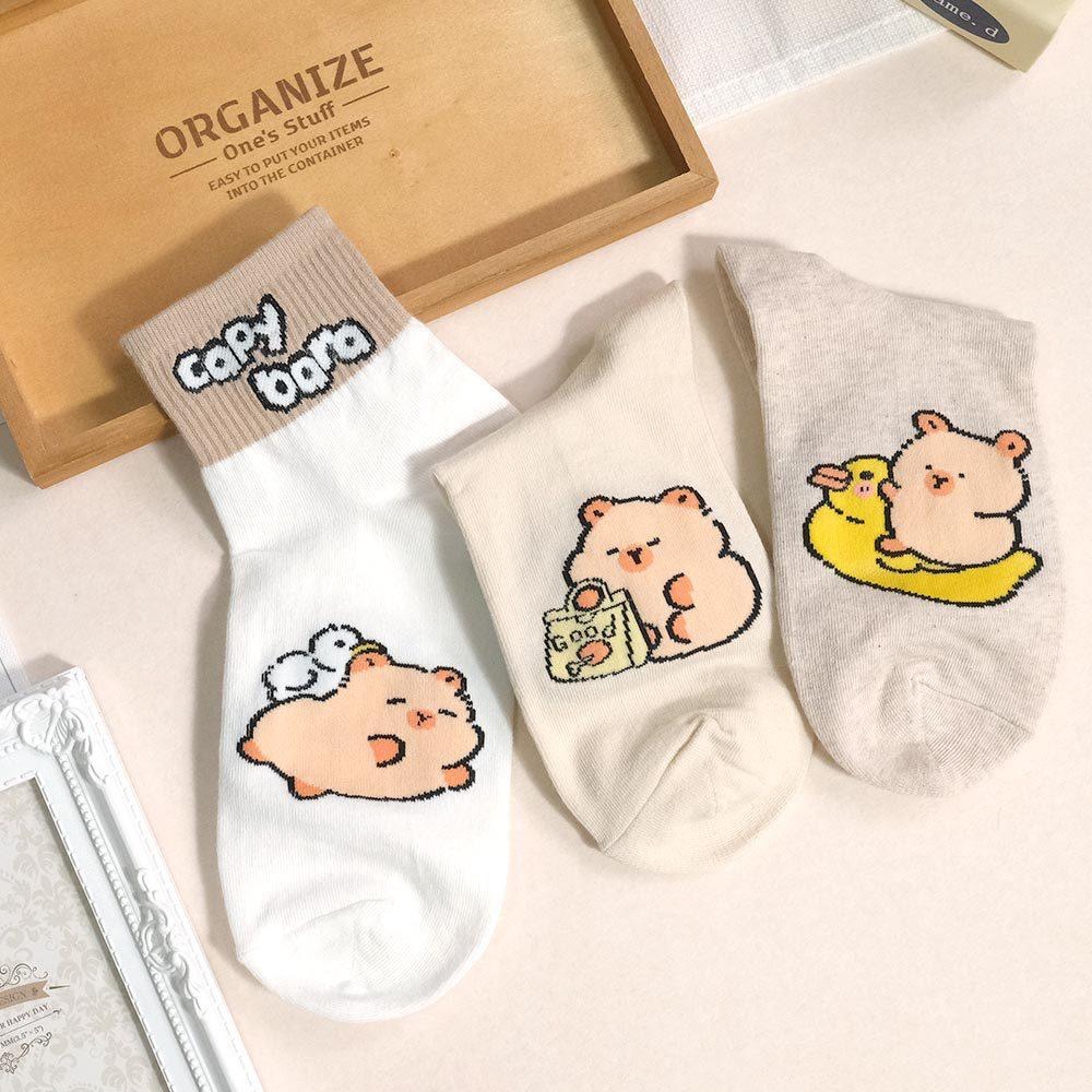 AHUA 阿華有事嗎 襪口拼色水豚生活日常短襪 K2303 正韓襪子 百搭純棉襪 韓妞必備 少女襪-細節圖8