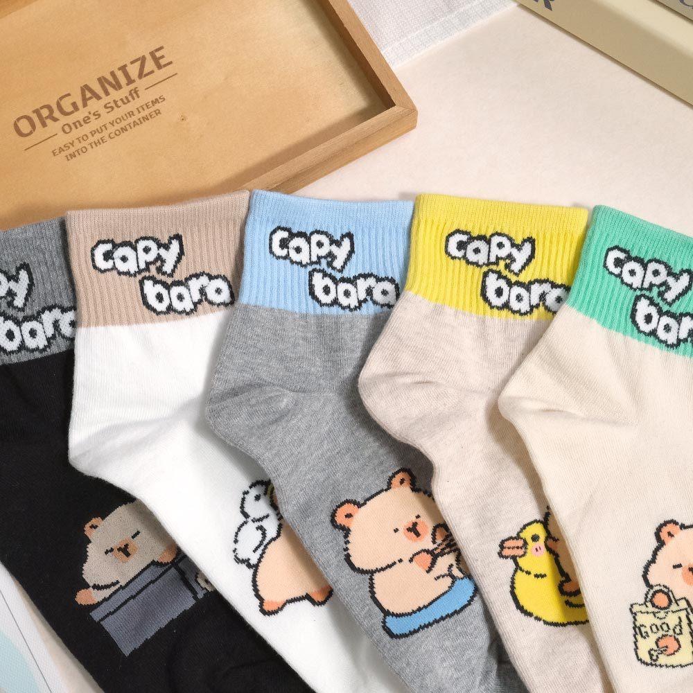 AHUA 阿華有事嗎 襪口拼色水豚生活日常短襪 K2303 正韓襪子 百搭純棉襪 韓妞必備 少女襪-細節圖9