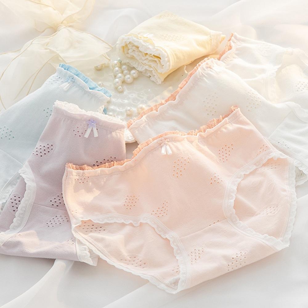 AHUA阿華有事嗎 純色捲邊洞洞透氣蕾絲中腰內褲 I0075 韓系內著 可愛內褲 純棉內褲 舒適內褲 女內著-細節圖3