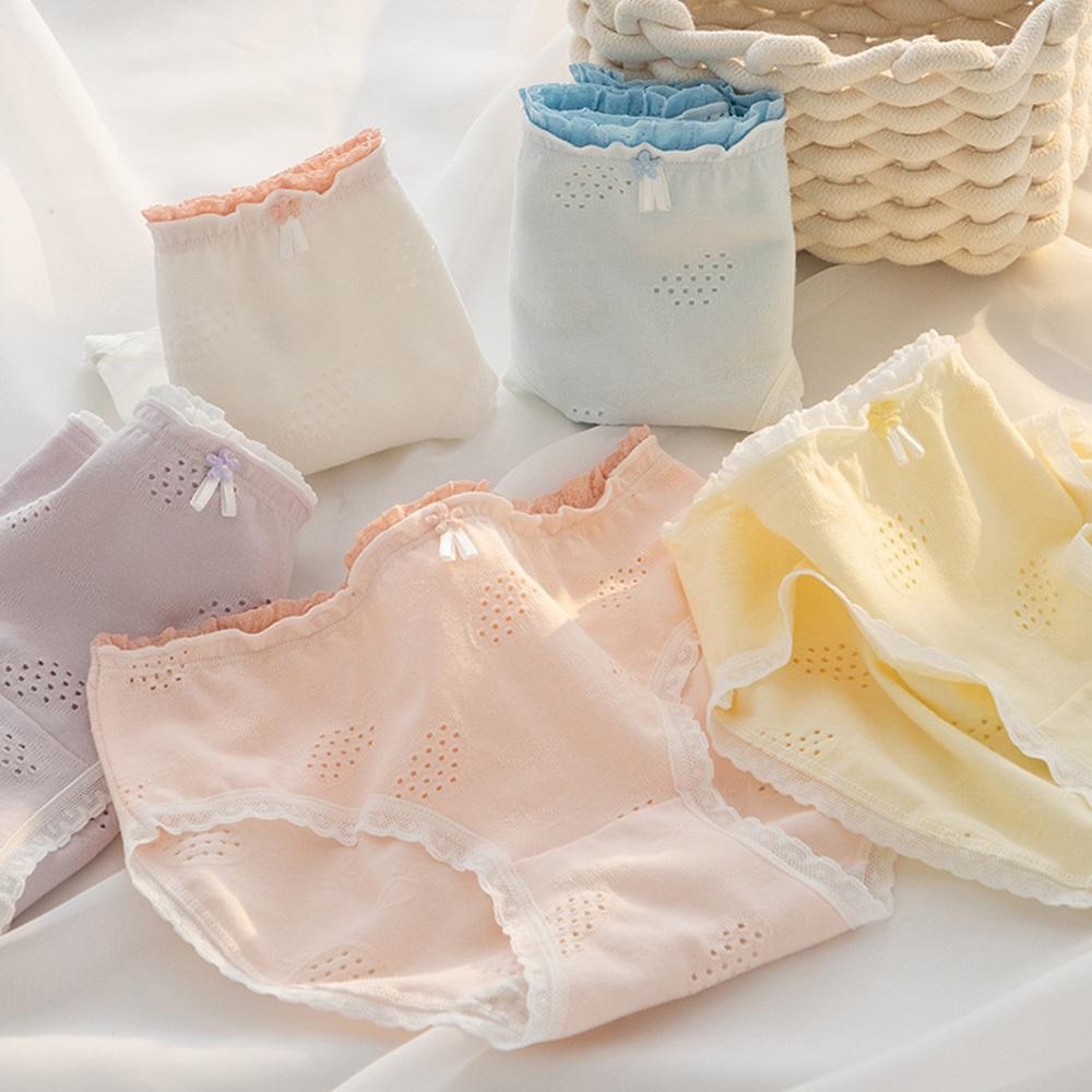 AHUA阿華有事嗎 純色捲邊洞洞透氣蕾絲中腰內褲 I0075 韓系內著 可愛內褲 純棉內褲 舒適內褲 女內著-細節圖7