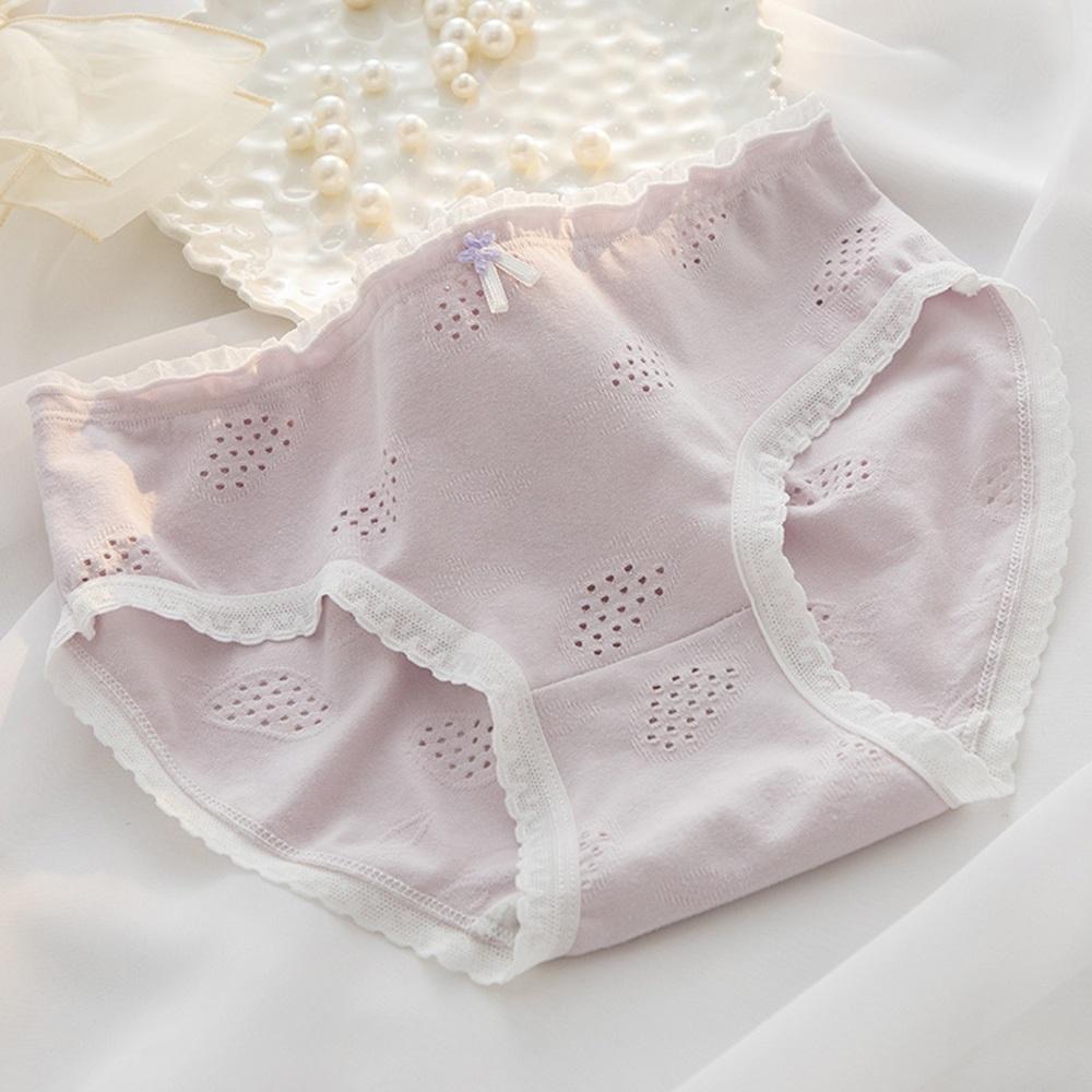 AHUA阿華有事嗎 純色捲邊洞洞透氣蕾絲中腰內褲 I0075 韓系內著 可愛內褲 純棉內褲 舒適內褲 女內著-細節圖9