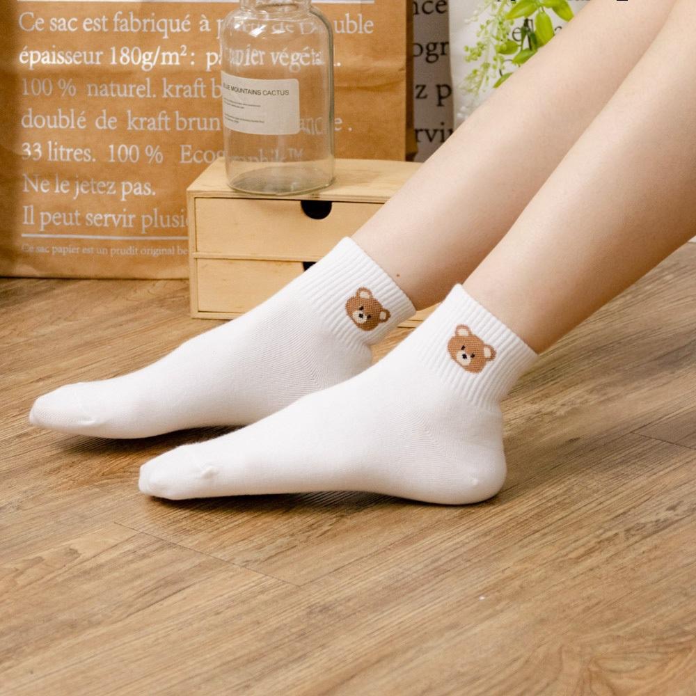 AHUA 韓國襪子 襪口小棕熊純色短襪   正韓襪子 少女襪 純棉襪 襪子推薦  K1971  阿華有事嗎-細節圖4