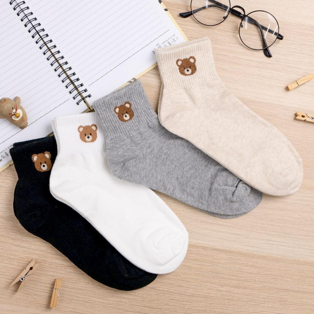 AHUA 韓國襪子 襪口小棕熊純色短襪   正韓襪子 少女襪 純棉襪 襪子推薦  K1971  阿華有事嗎-細節圖6