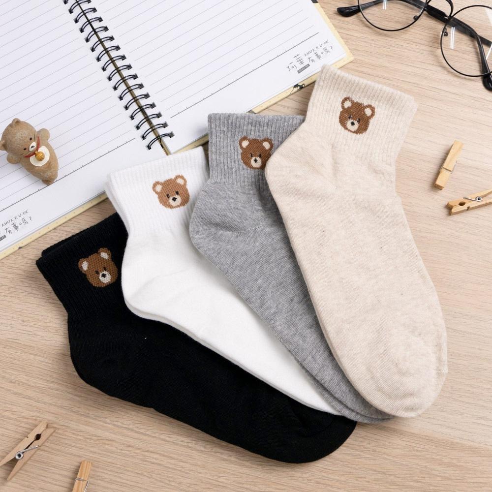 AHUA 韓國襪子 襪口小棕熊純色短襪   正韓襪子 少女襪 純棉襪 襪子推薦  K1971  阿華有事嗎-細節圖7
