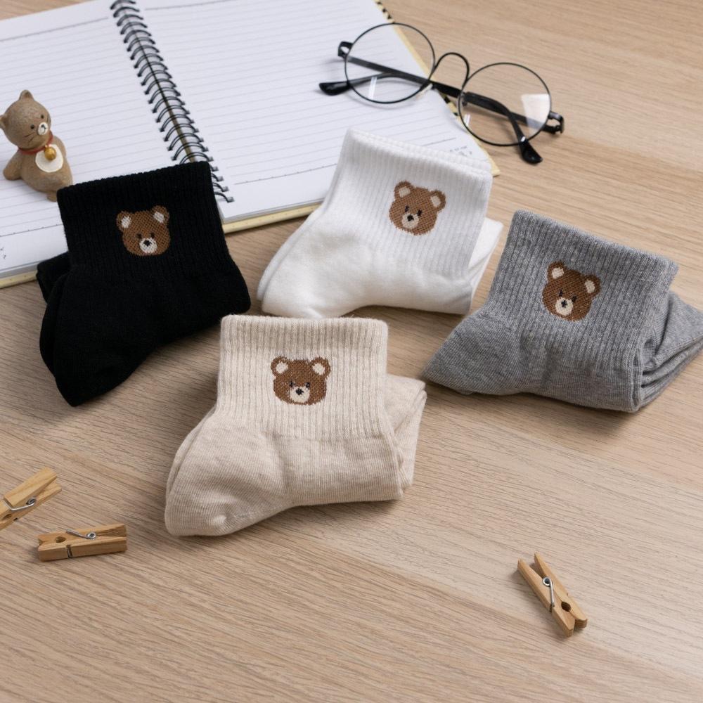 AHUA 韓國襪子 襪口小棕熊純色短襪   正韓襪子 少女襪 純棉襪 襪子推薦  K1971  阿華有事嗎-細節圖8