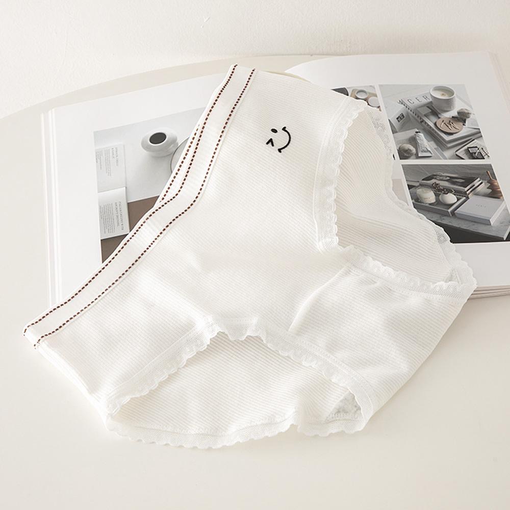 AHUA阿華有事嗎 韓系內著 可愛笑臉螺紋邊中腰內褲 I0055  純棉 可愛 內衣 流行少女內褲-細節圖3