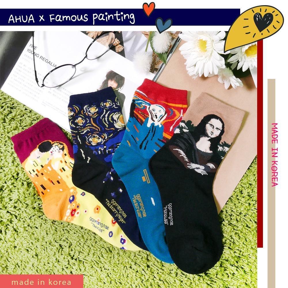 AHUA阿華有事嗎  韓國襪子 名畫系列圖案中筒襪 K0064 正韓熱賣少女襪 韓妞必備長襪 百搭純棉襪 韓系穿搭-細節圖3