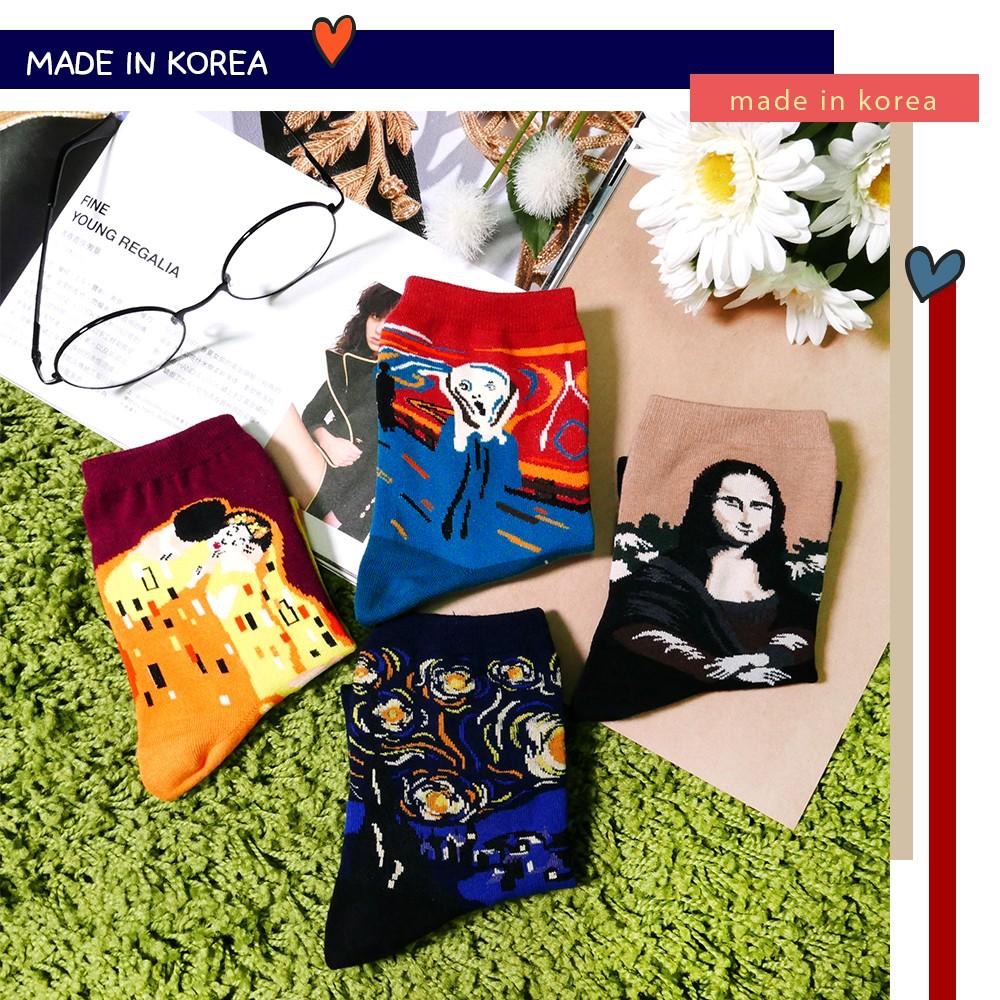 AHUA阿華有事嗎  韓國襪子 名畫系列圖案中筒襪 K0064 正韓熱賣少女襪 韓妞必備長襪 百搭純棉襪 韓系穿搭-細節圖4