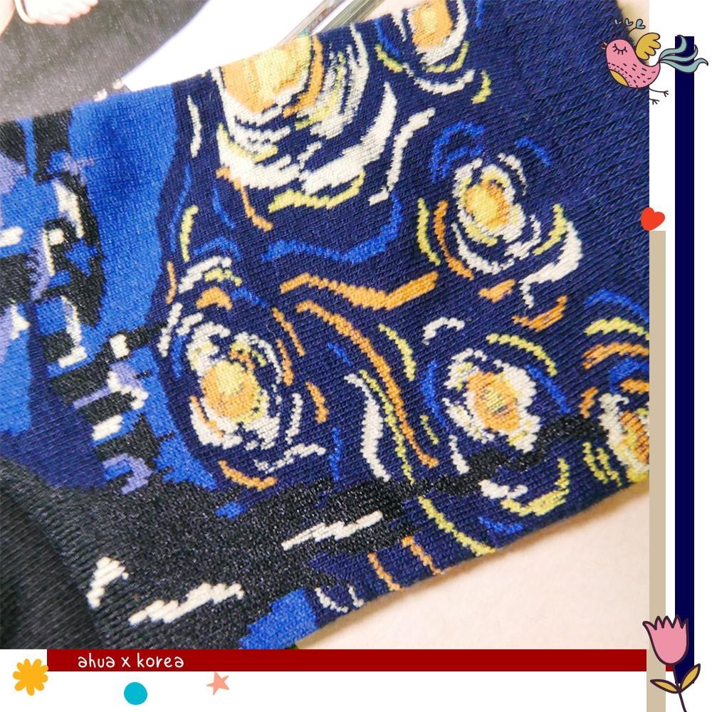 AHUA阿華有事嗎  韓國襪子 名畫系列圖案中筒襪 K0064 正韓熱賣少女襪 韓妞必備長襪 百搭純棉襪 韓系穿搭-細節圖5