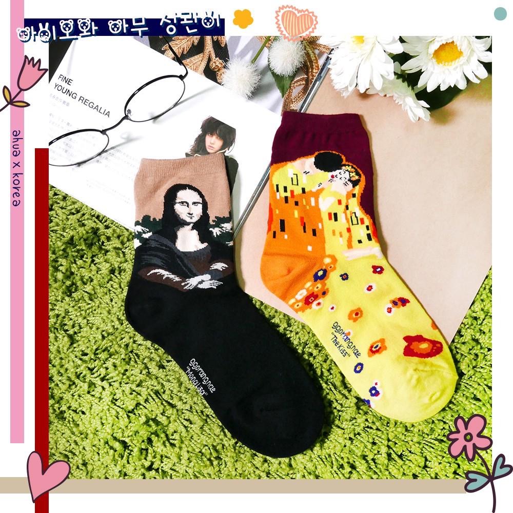 AHUA阿華有事嗎  韓國襪子 名畫系列圖案中筒襪 K0064 正韓熱賣少女襪 韓妞必備長襪 百搭純棉襪 韓系穿搭-細節圖7