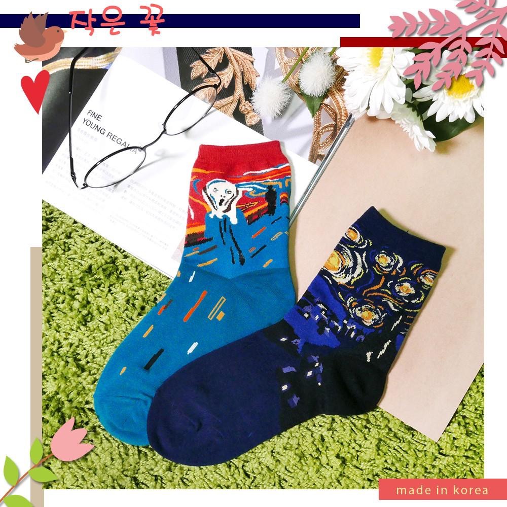 AHUA阿華有事嗎  韓國襪子 名畫系列圖案中筒襪 K0064 正韓熱賣少女襪 韓妞必備長襪 百搭純棉襪 韓系穿搭-細節圖8