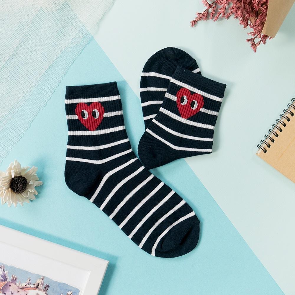 AHUA阿華有事嗎 韓國襪子 愛心眼睛圖案中筒襪 K0117 正韓少女襪 川久保鈴同款 百搭基本款 韓妞必備長襪-細節圖3