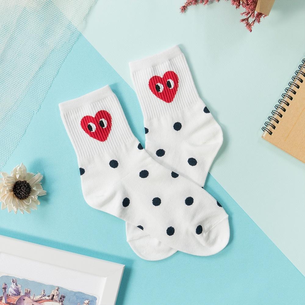 AHUA阿華有事嗎 韓國襪子 愛心眼睛圖案中筒襪 K0117 正韓少女襪 川久保鈴同款 百搭基本款 韓妞必備長襪-細節圖4