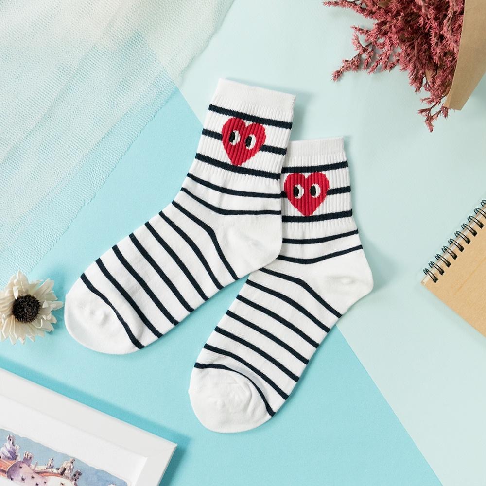 AHUA阿華有事嗎 韓國襪子 愛心眼睛圖案中筒襪 K0117 正韓少女襪 川久保鈴同款 百搭基本款 韓妞必備長襪-細節圖5