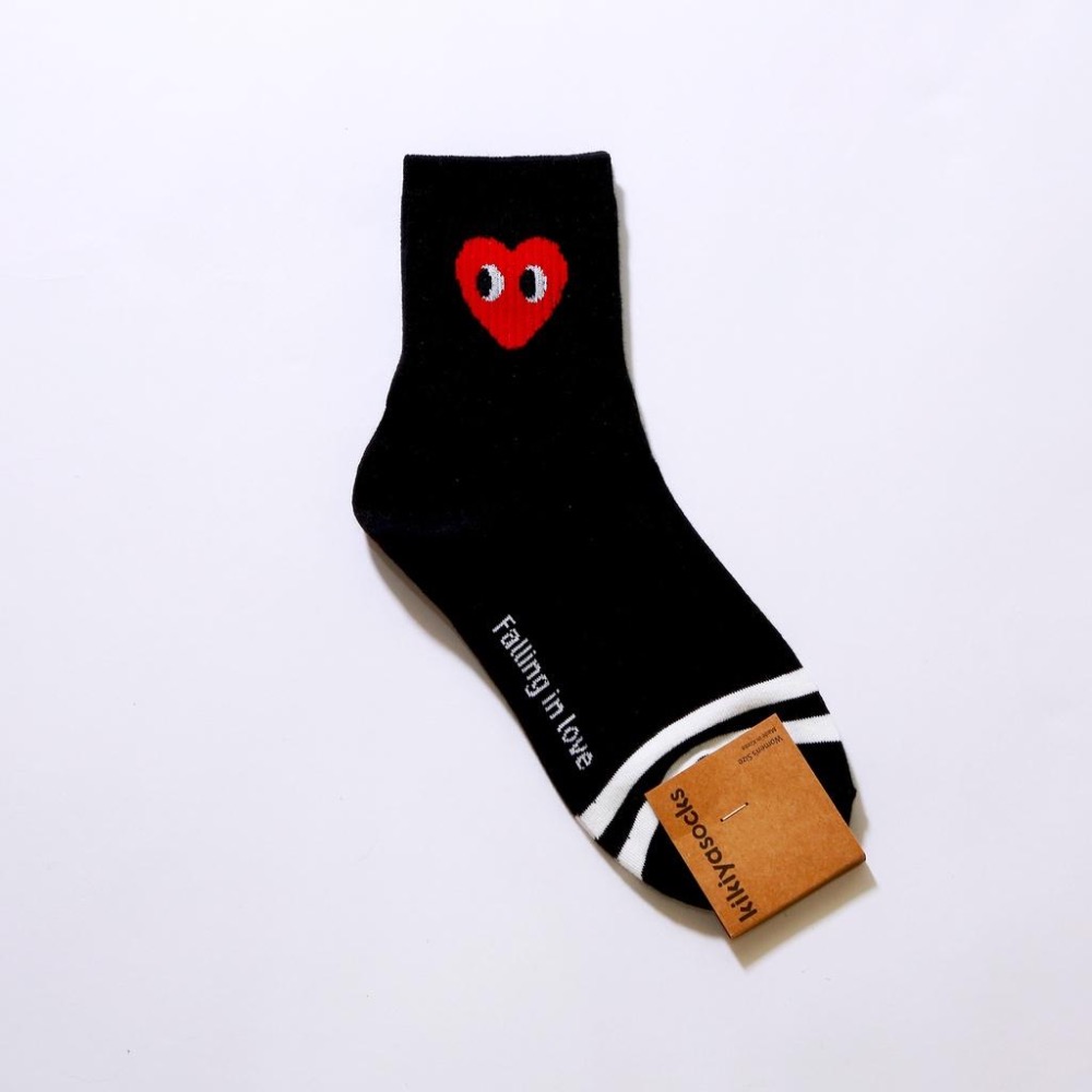 AHUA阿華有事嗎 韓國襪子 愛心眼睛圖案中筒襪 K0117 正韓少女襪 川久保鈴同款 百搭基本款 韓妞必備長襪-細節圖6