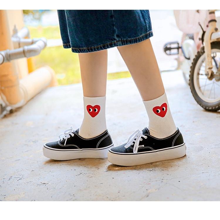 AHUA阿華有事嗎 韓國襪子 愛心眼睛圖案中筒襪 K0117 正韓少女襪 川久保鈴同款 百搭基本款 韓妞必備長襪-細節圖7