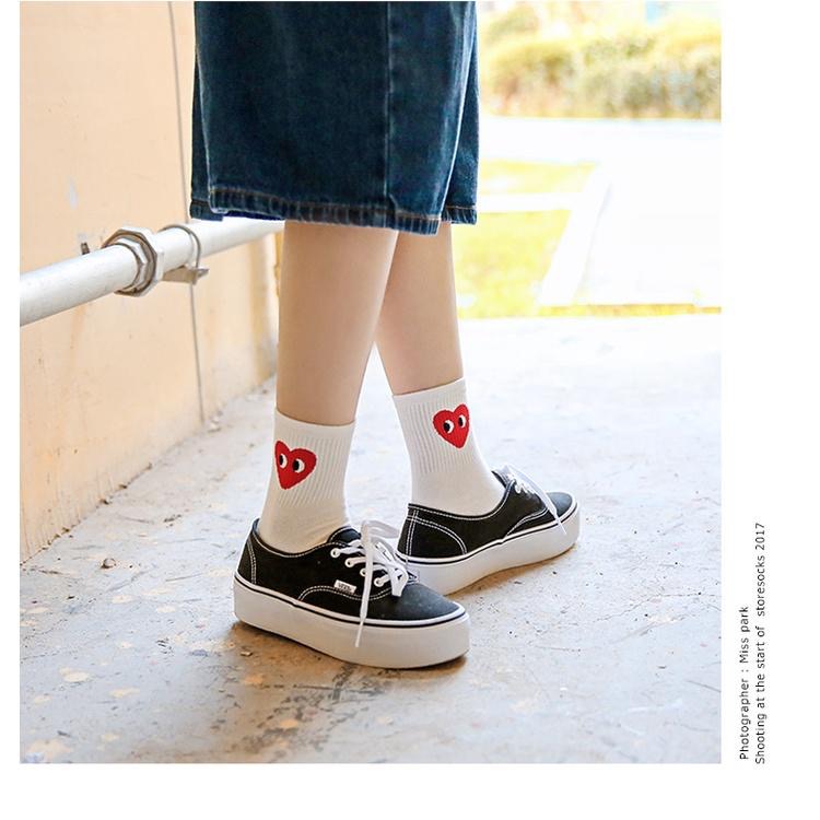AHUA阿華有事嗎 韓國襪子 愛心眼睛圖案中筒襪 K0117 正韓少女襪 川久保鈴同款 百搭基本款 韓妞必備長襪-細節圖9